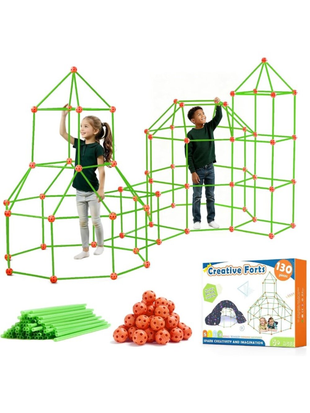 Creative Fort Building Kit for Kids 5-12 | STEM Indoor/Outdoor Play, 86 Rods